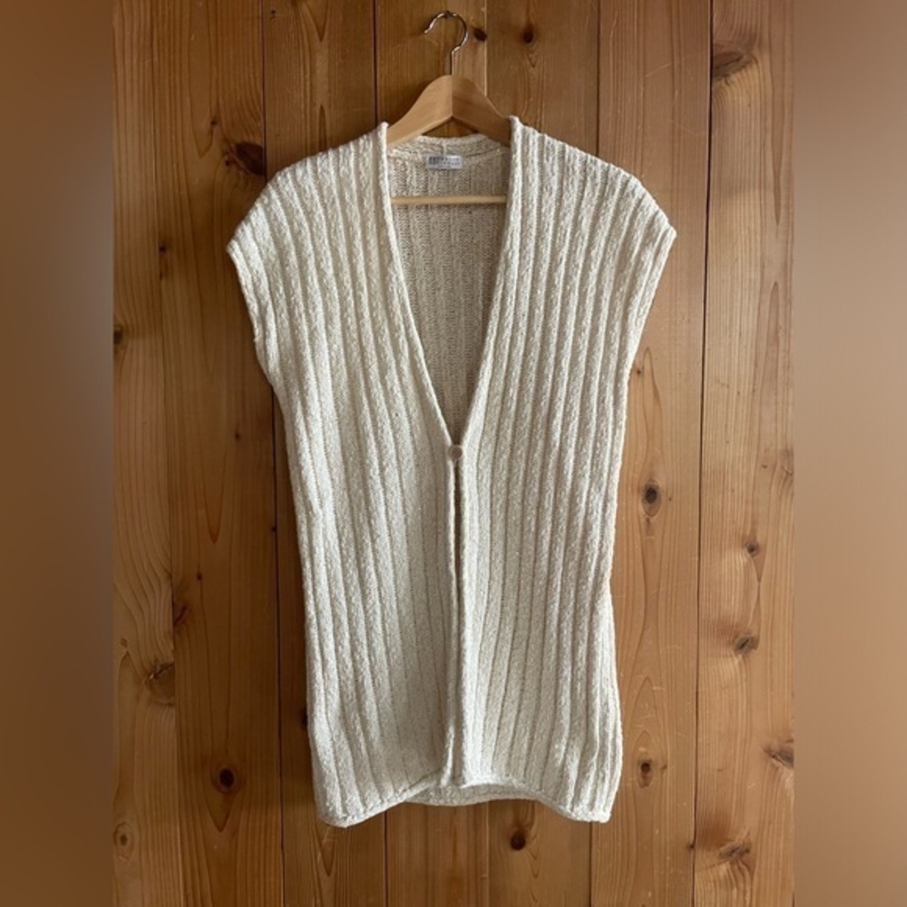 Brunello Cucinelli Sleeveless Knit Sweater M Cream Sequin Cotton Linen Knit